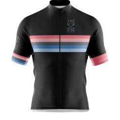 Cheap OTSO MEN'S SHORT SLEEVE CYCLING JERSEY STRIPES BLACK -