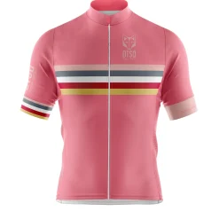 Clearance OTSO MEN'S SHORT SLEEVE CYCLING JERSEY STRIPES CORAL PINK -