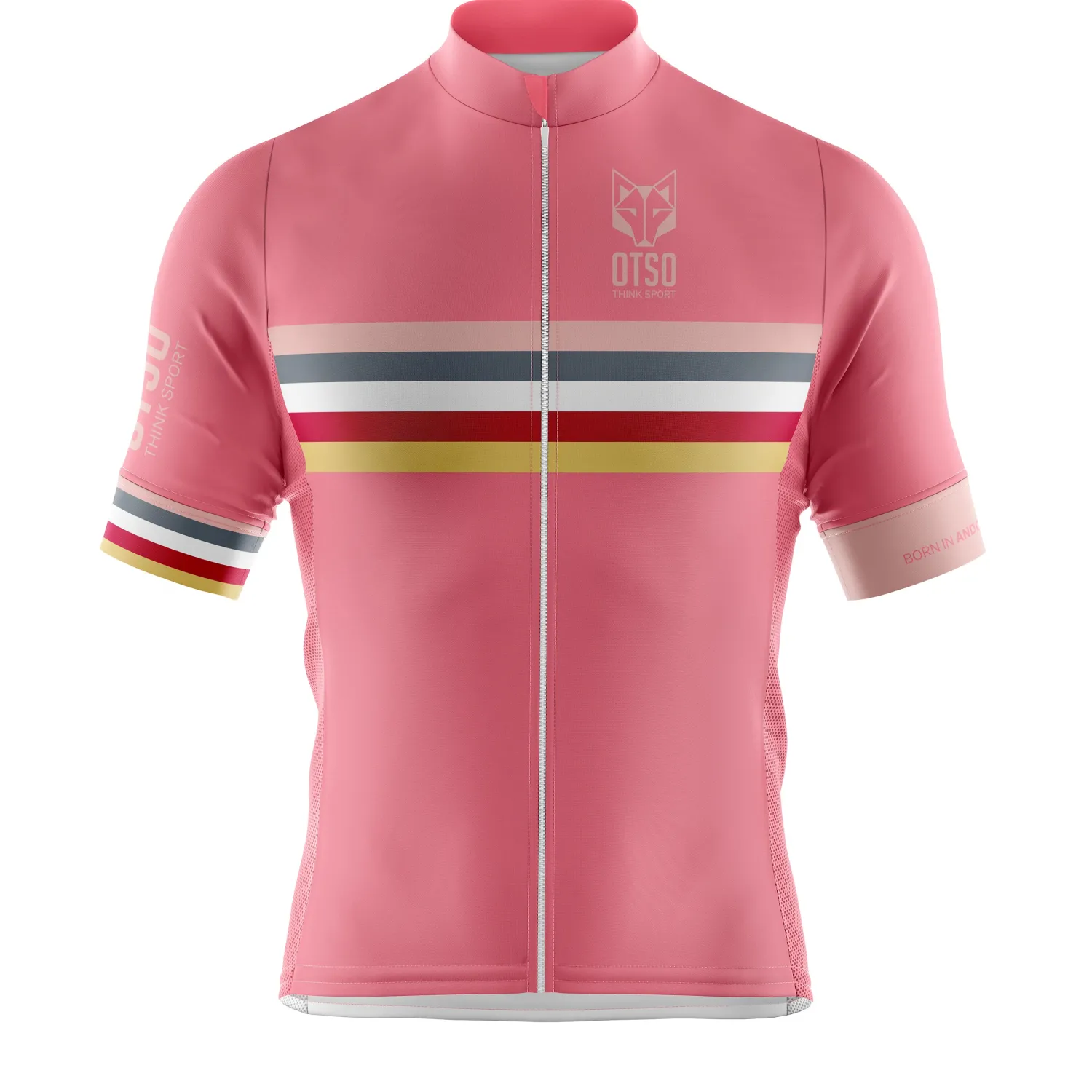 Clearance OTSO MEN'S SHORT SLEEVE CYCLING JERSEY STRIPES CORAL PINK -