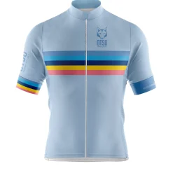 Cheap OTSO MEN'S SHORT SLEEVE CYCLING JERSEY STRIPES TURQUOISE -